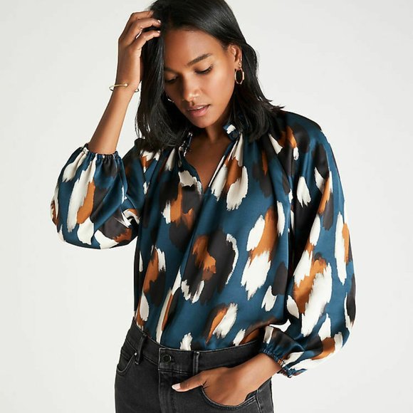 Ann Taylor Tops - Spotted Shirred Raglan Sleeve Top